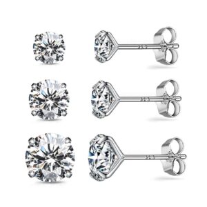 allencoco s925 sterling silver earrings, cubic zirconia earrings studs, 14k white gold plated sterling silver stud earrings hypoallergenic fake diamond stud earrings for women men sensitive ears