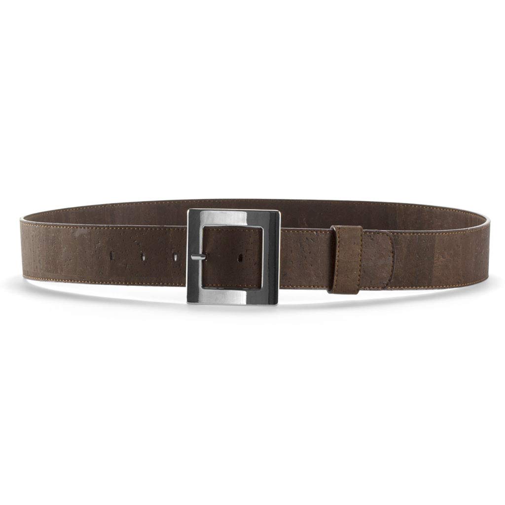 Corkor Vegan Belt for Women | Large for Jeans Dress Casual Buckle | Cork Leather Brown Color Small Size