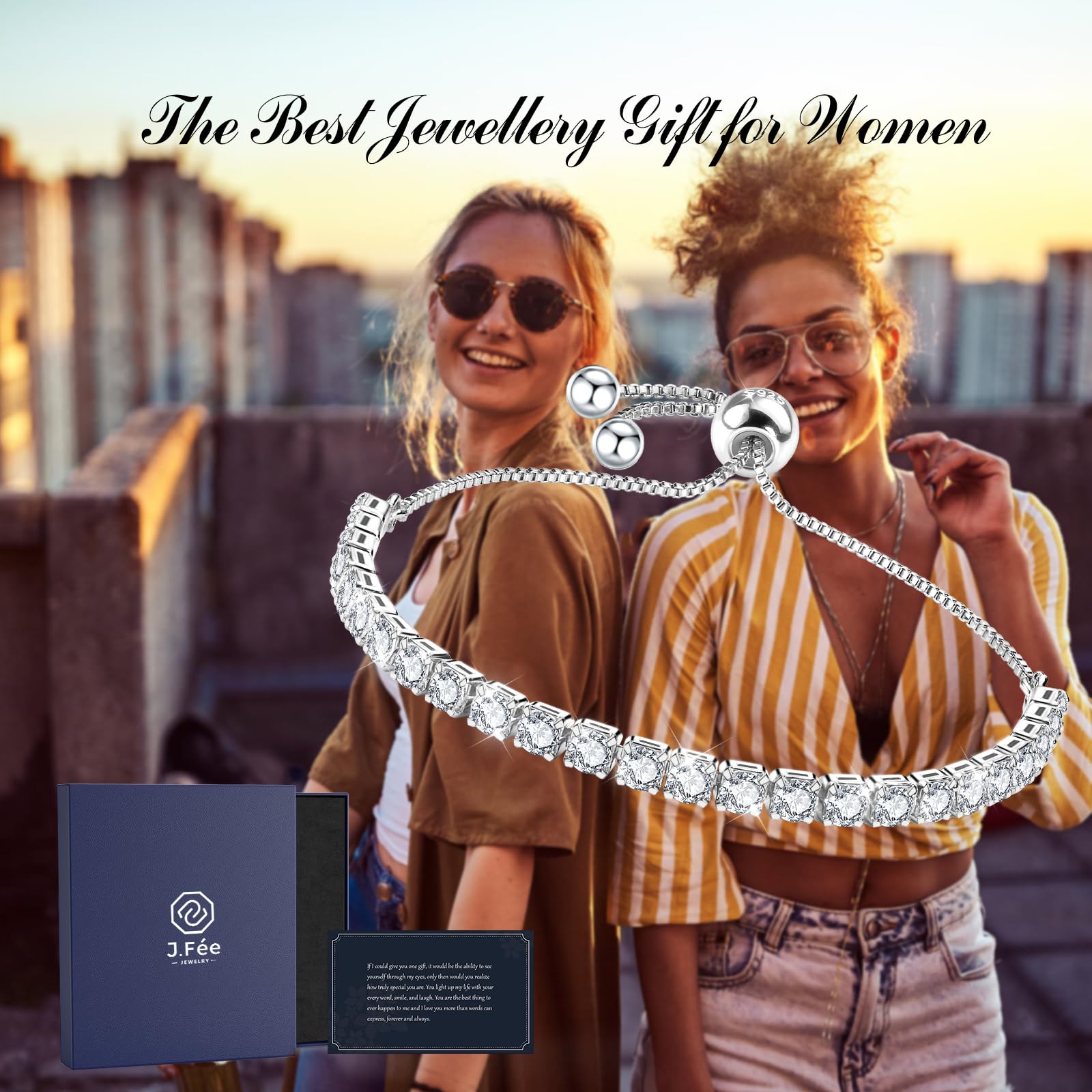 J.Fée Silver Bracelet Silver Bracelets for Women Tennis Bracelets for Women Cubic Zirconia Bracelet Sterling Silver Bracelets for Women Adjustable Bracelet for Women Gifts for Women