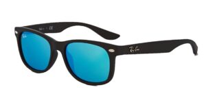 ray-ban rb2132 new wayfarer sunglasses unisex, matte black frame blue mirror lens, 55 mm