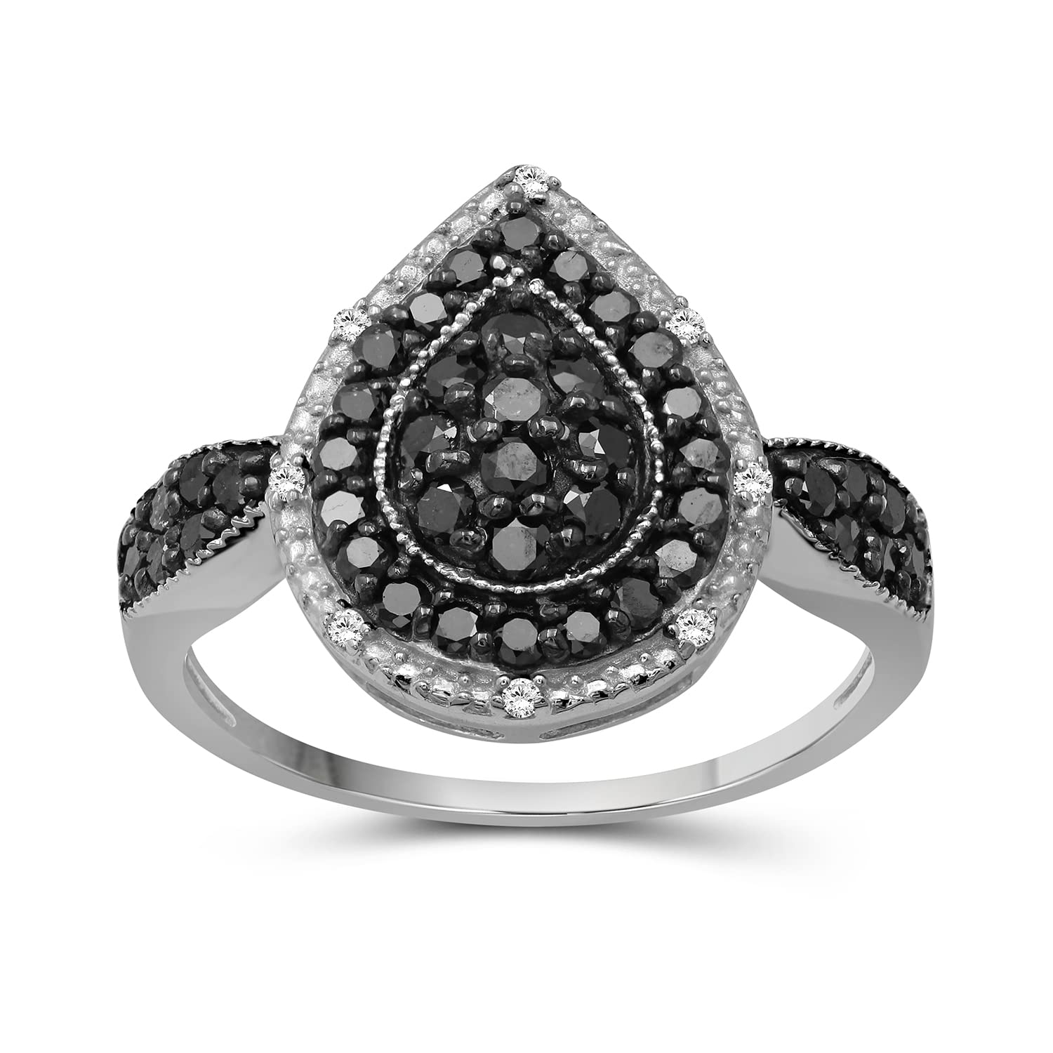 JEWELEXCESS Sterling Silver 1 Carat Black & White Diamond Ring for Women | Diamonds for Everyday Womens Wear