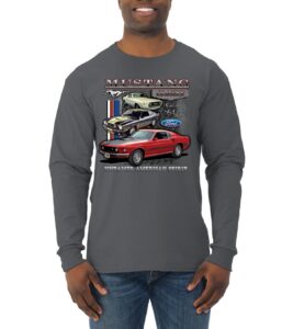 ford mustang classics untamed american spirit cars and trucks mens long sleeve shirt, charcoal, large