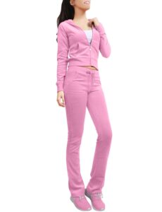 ne people women’s tracksuit set – 2 piece slim fit velour velvet casual zip up hoodie jacket sweatsuit and sweatpants newts03 dustypink s