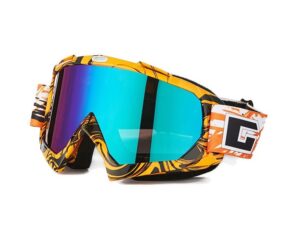 wonzone off road riding motorcycle bike dirt goggles windproof snowboard ski goggles eyewear adjustable uv protective outdoor glasses portable motorcycle cross-country goggles (orange/black, rainbow)