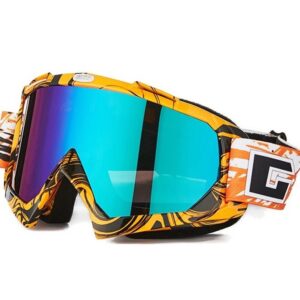 Wonzone Off Road Riding Motorcycle Bike Dirt Goggles Windproof Snowboard Ski Goggles Eyewear Adjustable UV Protective Outdoor Glasses Portable Motorcycle Cross-Country Goggles (Orange/Black, Rainbow)