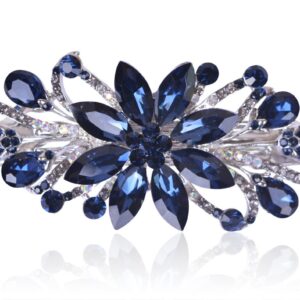 Sankuwen Flower Luxury Jewelry Design Hairpin Rhinestone Hair Barrette Clip,Also Perfect Mother's Day Gifts for Mom(Dark Blue)