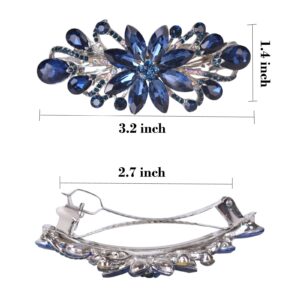 Sankuwen Flower Luxury Jewelry Design Hairpin Rhinestone Hair Barrette Clip,Also Perfect Mother's Day Gifts for Mom(Dark Blue)