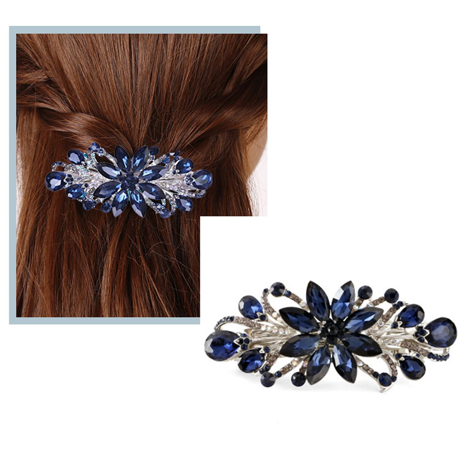 Sankuwen Flower Luxury Jewelry Design Hairpin Rhinestone Hair Barrette Clip,Also Perfect Mother's Day Gifts for Mom(Dark Blue)