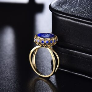 Lanmi 14K White/Rose/Yellow Gold Natural AAAA Blue Tanzanite Diamonds Rings Band Engagement Wedding for Women Promotion