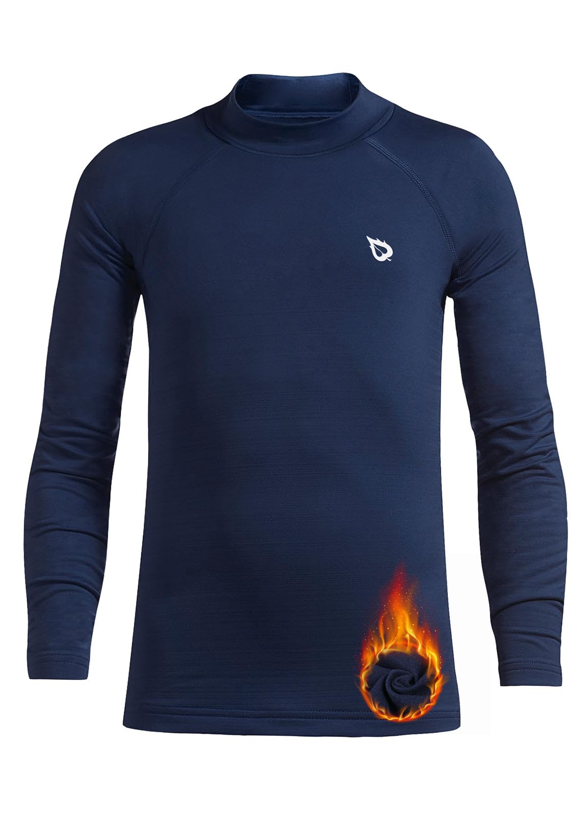 BALEAF Youth Boys Compression Thermal Shirt Fleece Baselayer Long Sleeve Cold Gear Mock Top Baseball Football Undershirt Navy Size M