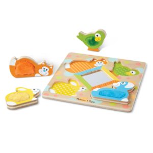 Melissa & Doug First Play Wooden Touch and Feel Puzzle Peek-a-Boo Pets With Mirror