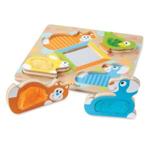 Melissa & Doug First Play Wooden Touch and Feel Puzzle Peek-a-Boo Pets With Mirror