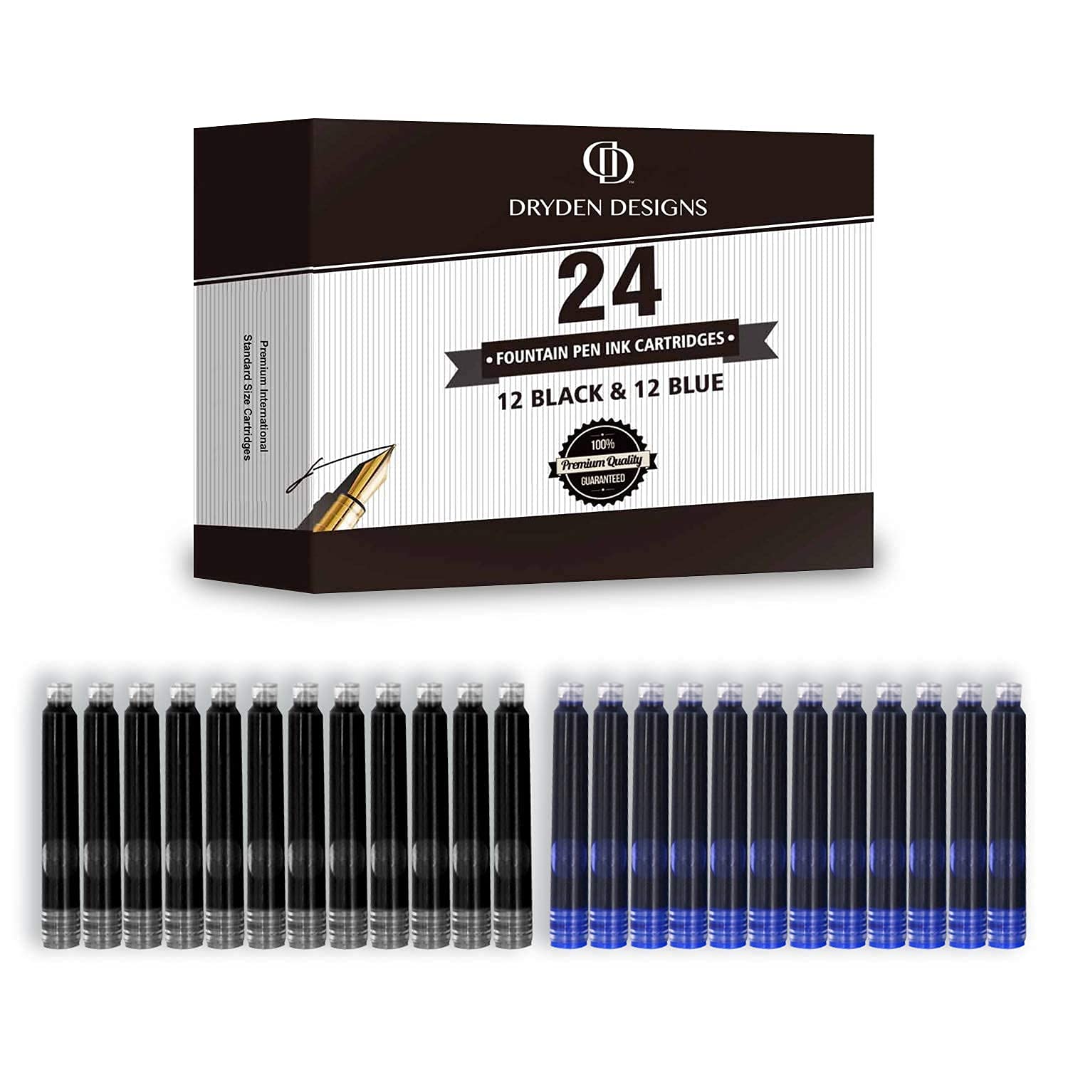 Dryden Designs Fountain Pen - Medium Nib | Includes 24 Ink Cartridges (12 Black 12 Blue) and Ink Refill Converter | Calligraphy Pen, Consistent Writing, Smooth Flow -Royal Red