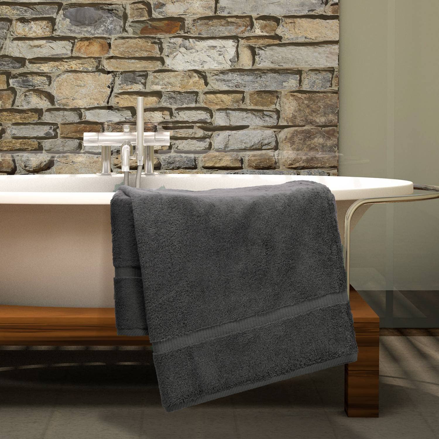 Luxury Hotel & Spa Collection Highly Absorbent, Quick Dry 100% Turkish Cotton 700 GSM, Eco Friendly Towel, for Bathroom Dobby Border Soft Bath Towel Set 27 X 54 (Gray, Bath Towels - Set of 2)