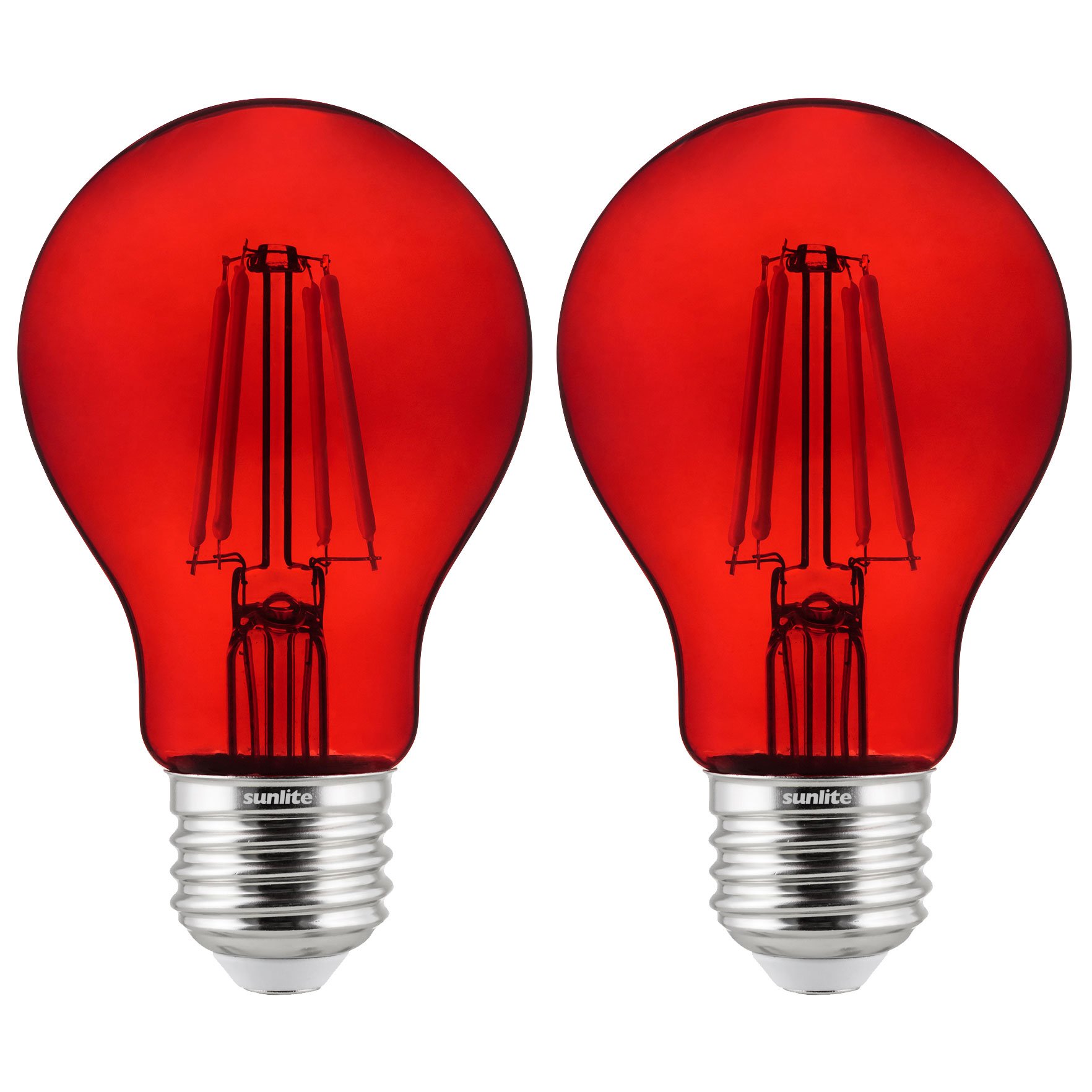 Sunlite LED Colored Filament A19 Light Bulb, 4.5 Watts, Medium E26 Base, 120 Volts, Transparent Red, Dimmable, 320 Degree Beam Angle, UL Listed, 2 Count