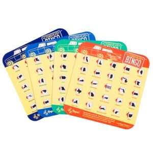 regal games finger-tip shutter bingo cards with sliding windows - license plate bingo game set - travel bingo game for adults & kids - reusable, no chips & daubers needed - 4 packs - yellow