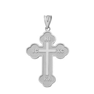 Religious Jewelry Solid 925 Sterling Silver Eastern Orthodox IC XC NIKA Cross Pendant (1.2")