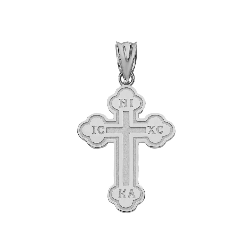 Religious Jewelry 925 Sterling Silver Eastern Orthodox IC XC NIKA Cross Outline Pendant (Small)