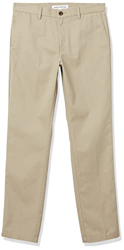 Amazon Essentials Men's Slim-Fit Wrinkle-Resistant Flat-Front Chino Pant, Khaki Brown, 34W x 32L