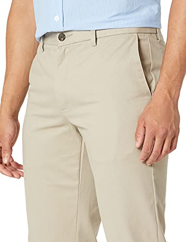 Amazon Essentials Men's Slim-Fit Wrinkle-Resistant Flat-Front Chino Pant, Khaki Brown, 34W x 32L