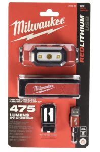 milwaukee 2111-21 475-lumen led rechargeable hard hat headlamp