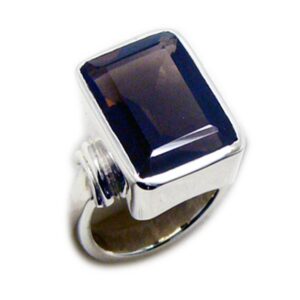 55Carat Natural Smoky Quartz Silver Ring for Women Square Stone Handmade Size 4,5,6,7,8,9,10,11,12