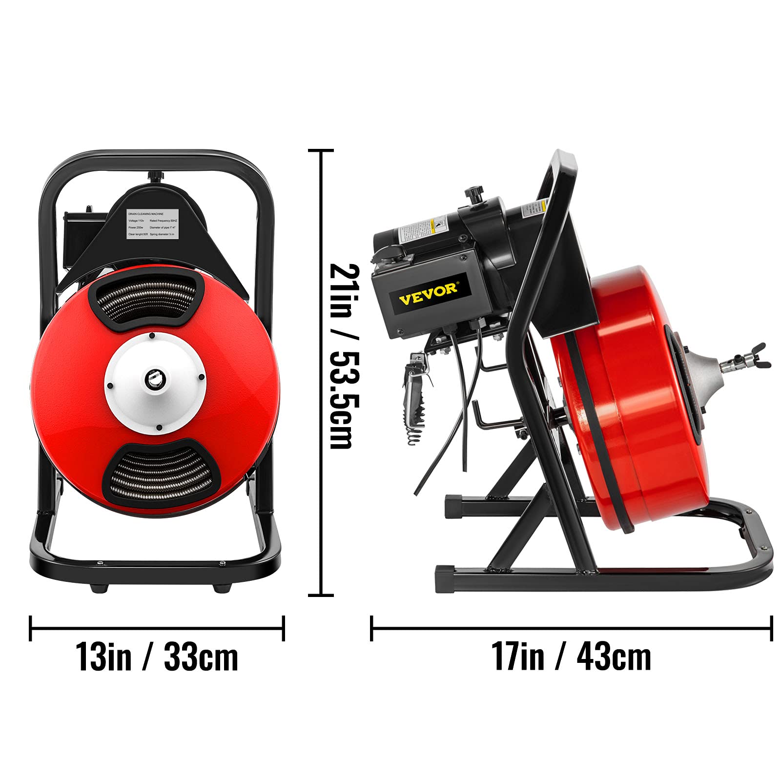 VEVOR Drain Cleaner Machine 50FTx1/2Inch, Sewer Snake Machine with 4 Cutter & Foot Switch, Electric Drain Auger for 2" to 4" Pipes…