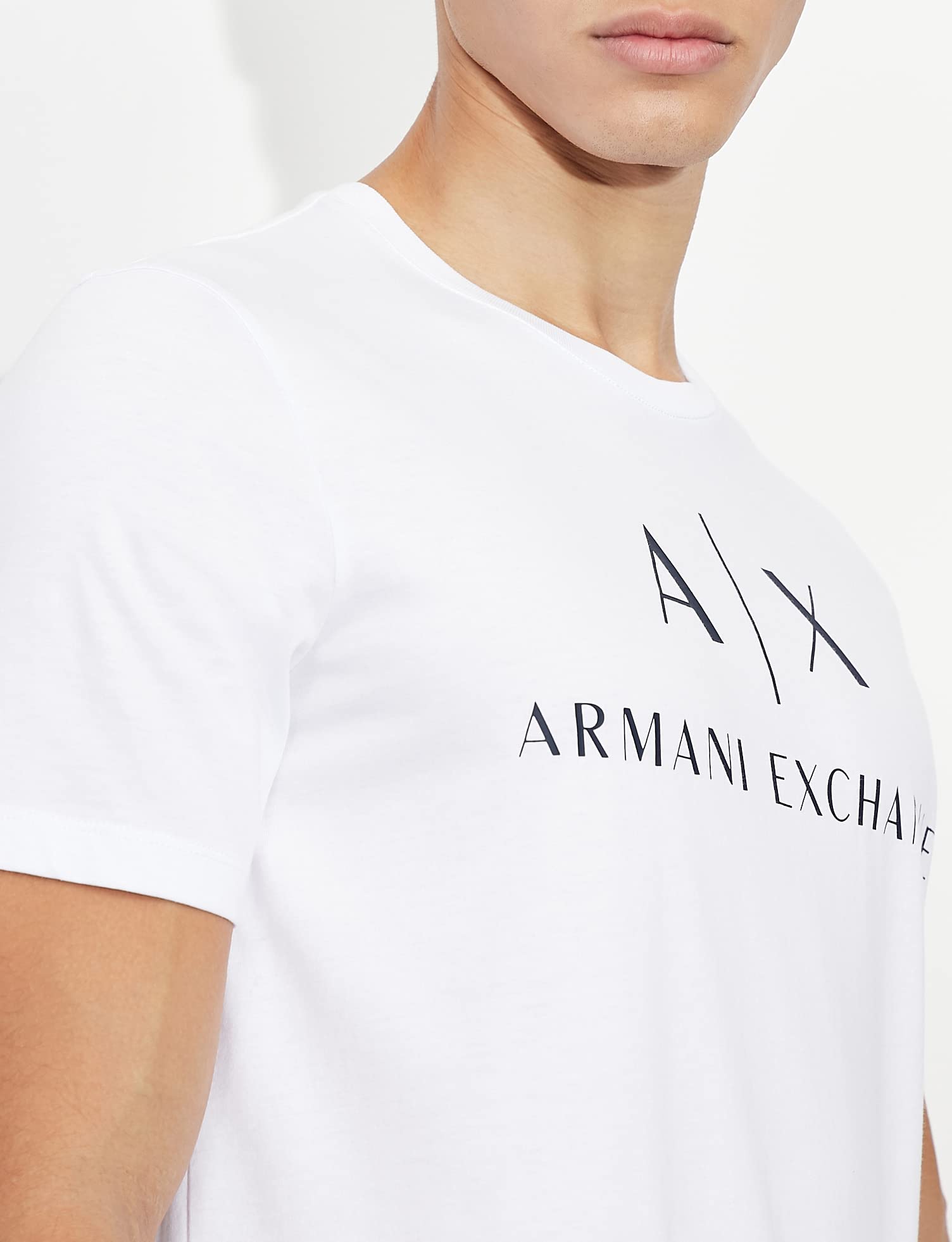 A|X ARMANI EXCHANGE mens Crew Neck Logo Tee T Shirt, White, Medium US