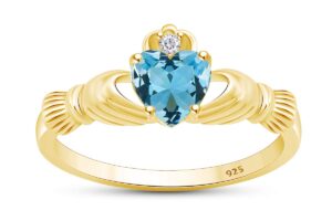 jewel zone us heart cut simulated aquamarine & cubic zirconia claddagh ring in 14k yellow gold over sterling silver jewelry gift for her ring size-13