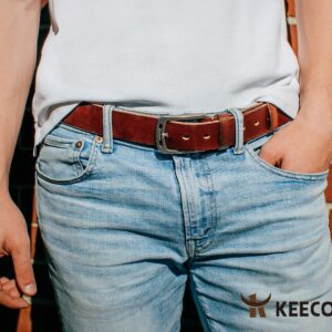 KEECOW Men's 100% Italian Cow Leather Belt Men With Anti-Scratch Buckle,Packed in a Box (1001-brown, 115cm (Pant Size:34-38))