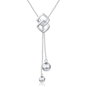 DAOCHONG Long Necklace S925 Sterling Silver Tassel Round Ball Necklace for Women, 30" (Chain adjustable)