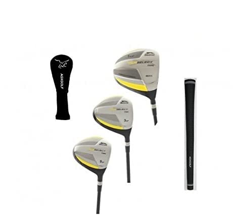 Slazenger Men's TOUR SELECT Woods Set w460cc Over Sized Titanium Driver + 3 & 5 Fairway Woods: Graphite Shafts + Head Covers: Right Hand, Regular Flex, Regular Length