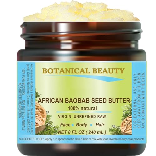 Botanical Beauty BAOBAB SEED OIL BUTTER 100% Natural RAW VIRGIN UNREFINED for Skin, Hair, Lip and Nail Care. 8 Fl. oz. - 240 ml. Rich in Vitamin E