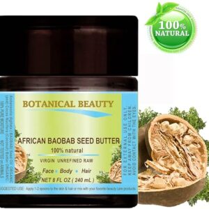 Botanical Beauty BAOBAB SEED OIL BUTTER 100% Natural RAW VIRGIN UNREFINED for Skin, Hair, Lip and Nail Care. 8 Fl. oz. - 240 ml. Rich in Vitamin E