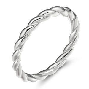 EAMTI 925 Sterling Silver Ring 2mm Stacking Twist Rope Ring Engagement Wedding Band 8