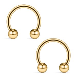 Ruifan 4prs(8pcs) 20G 16G 14G 12G Surgical Steel Nose Septum Horseshoe Earring Eyebrow Tongue Lip Nipple Helix Tragus Piercing Rings 8mm,10mm,12mm,14mm - Gold