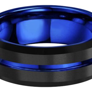 4mm 6mm 8mm 10mm Blue Groove Black Matte Finish Tungsten Carbide Wedding Band Ring Engraved I Love You (8mm,11)