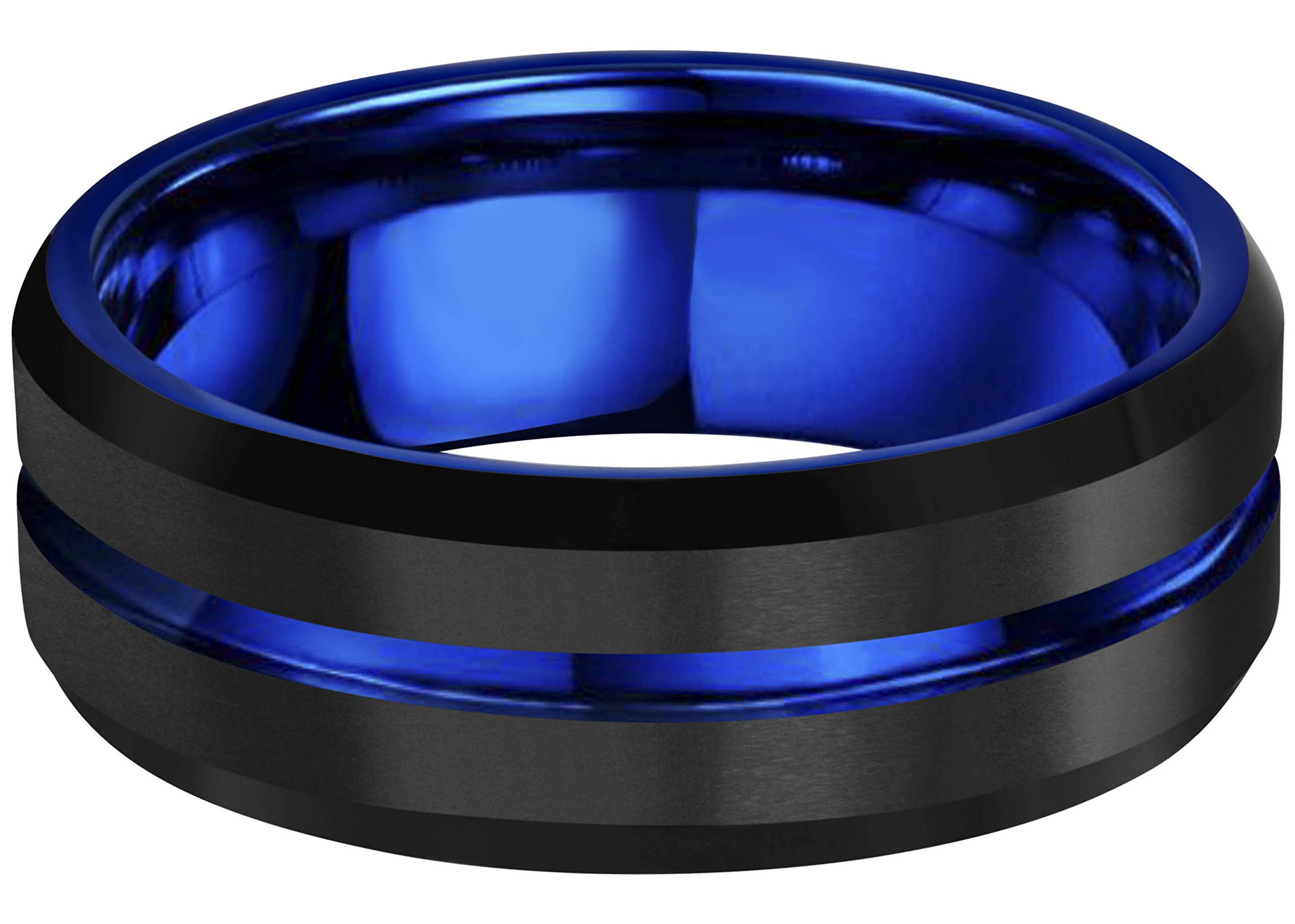 4mm 6mm 8mm 10mm Blue Groove Black Matte Finish Tungsten Carbide Wedding Band Ring Engraved I Love You (8mm,11)