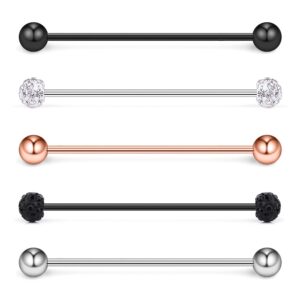 Ruifan 5PCS 16G Mix Color Crystal Ball Stainless Steel Industrial Barbell Earring Cartilage Body Piercing Jewelry 1 1/2 Inch(38mm) - Style 1#