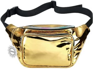 shiny neon fanny bag for women rave festival hologram bum travel waist pack (gold)