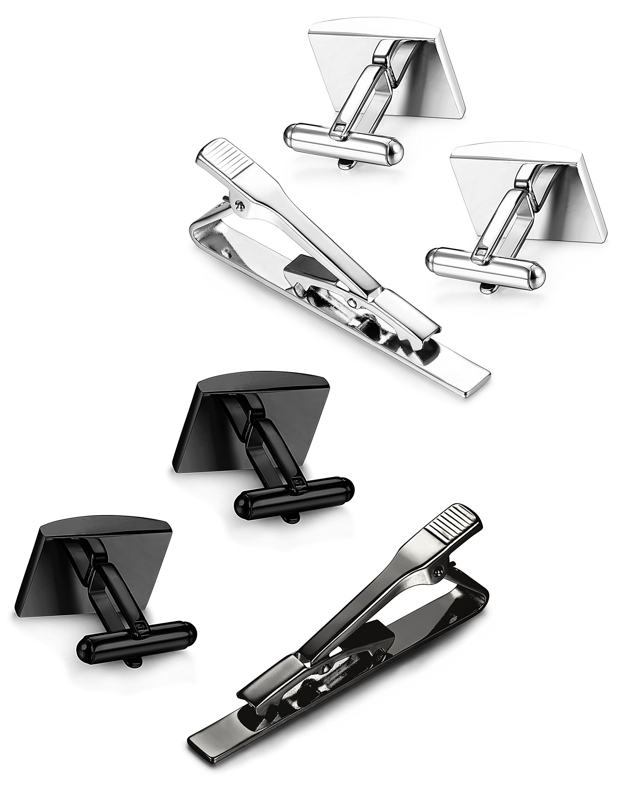 FIBO STEEL Tie Clips Cufflink Set for Men Classic Wedding Cufflinks Mens Dad Birthday Gifts