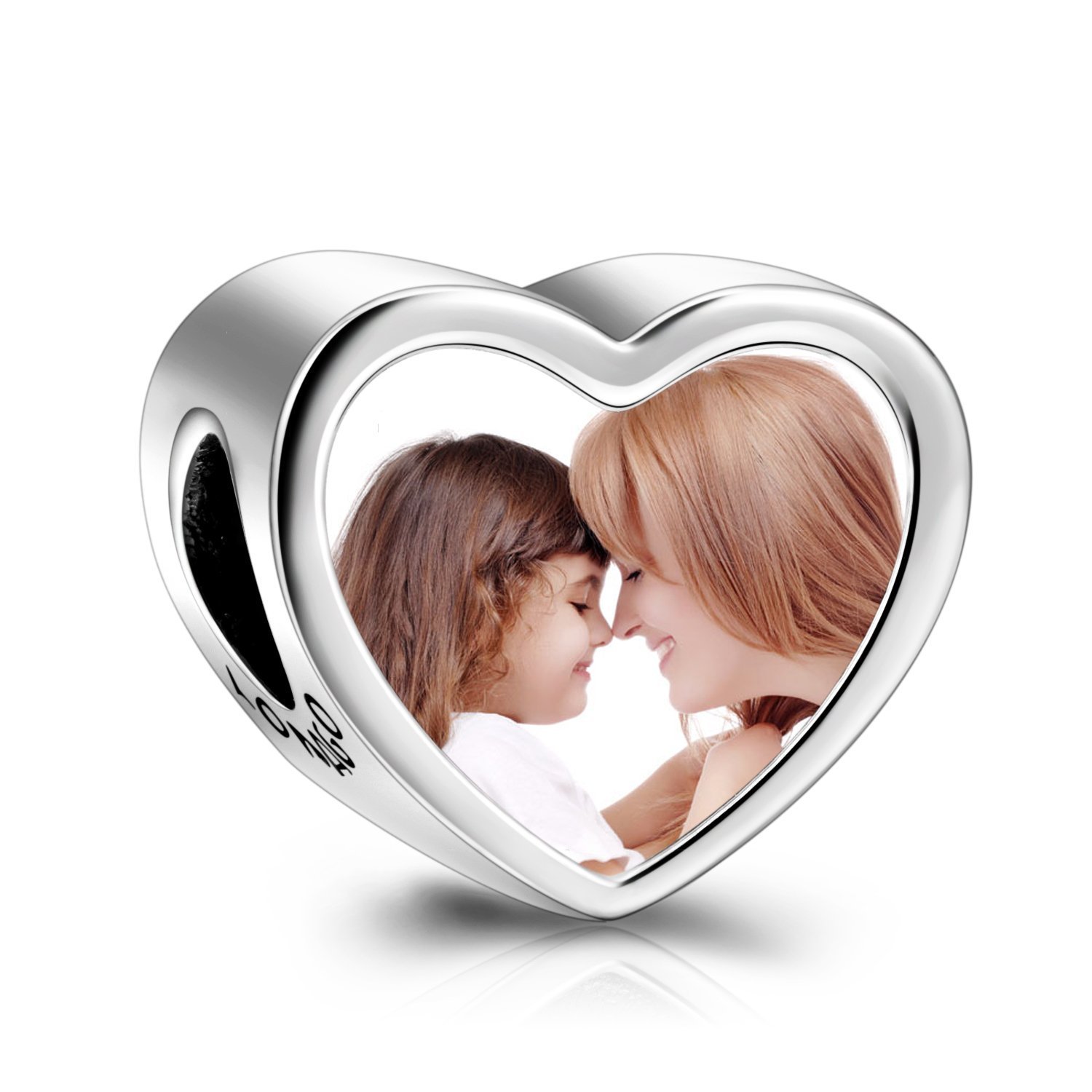 LONAGO Customized and Personalized Photo Charms Sterling Silver Heart Shaped Charm Beads (Shine Heart)