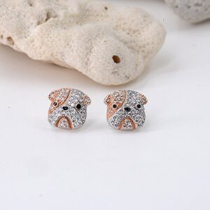 Rhodium Plated Sterling Silver Bulldog Stud Earrings CZ Studs for Women Girls