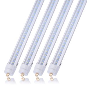 jomitop 8ft led tube light,t8 led light bulb 8 foot, 45w (100w equivalent),single pin fa8 base led shop lights,dual-ended power, cold white 6000k, 5400lm, clear cover, ac 85-277v 4 pack