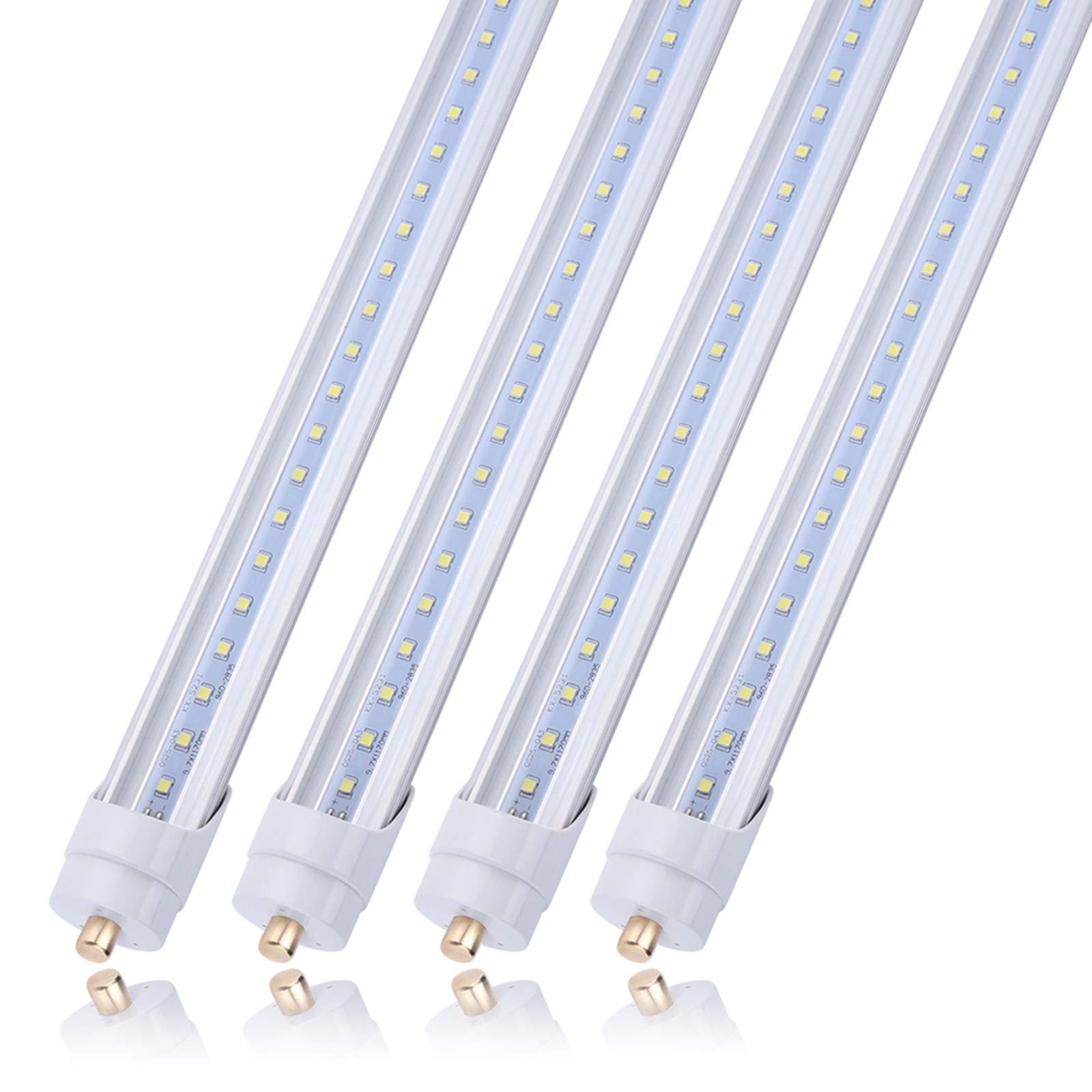 JOMITOP 8ft Led Tube Light,T8 LED Light Bulb 8 foot, 45W (100W Equivalent),Single Pin FA8 Base Led Shop Lights,Dual-Ended Power, Cold White 6000K, 5400LM, Clear Cover, AC 85-277V 4 Pack