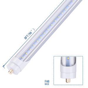 JOMITOP 8ft Led Tube Light,T8 LED Light Bulb 8 foot, 45W (100W Equivalent),Single Pin FA8 Base Led Shop Lights,Dual-Ended Power, Cold White 6000K, 5400LM, Clear Cover, AC 85-277V 4 Pack