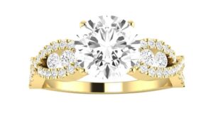 houston diamond district - 14k yellow gold 1.6 ctw round cut designer twisting eternity channel set four prong diamond engagement ring, k color i2 clarity 1 ct center, size: 8