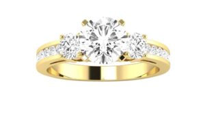 14k yellow gold 1.1 ctw round cut channel set 3 three stone diamond engagement ring, h-i color i2 clarity 0.5 ct center