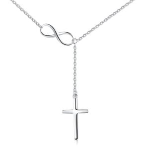 sqkxklcz 925 sterling silver infinity cross pendant religious necklace, rolo chain 16''+2''