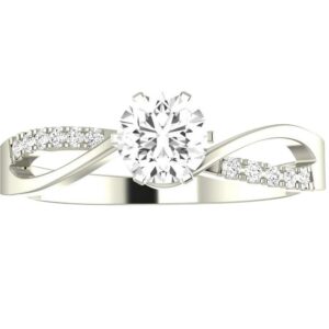 14k white gold 0.58 ctw round cut elegant twisting split shank diamond engagement ring, j color i1 clarity, 0.5 ct center